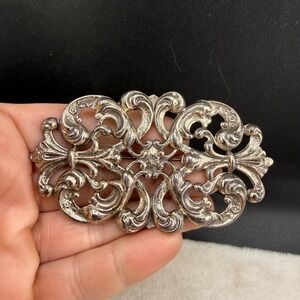 Vintage Filigree Brooch Floral Silver Tone